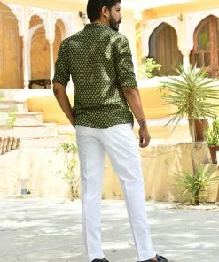 PRINTS VALLEY Men's Shirt Green Red Buti Shirt