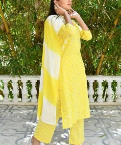PRINTS VALLEY Yellow Bandhej Print Set With Dupatta Jaipur Tales