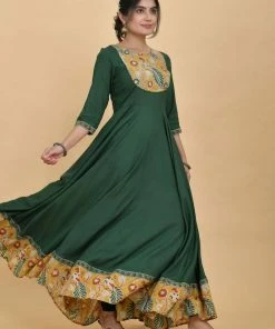 PRINTS VALLEY Bottle Green Peacock Dress Jaipur Tales
