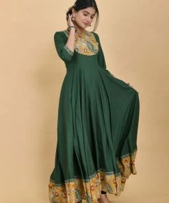 PRINTS VALLEY Bottle Green Peacock Dress Jaipur Tales