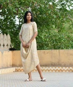 PRINTS VALLEY Yellow Shibori Cowl Dress