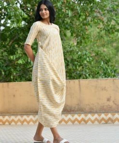 PRINTS VALLEY Yellow Shibori Cowl Dress