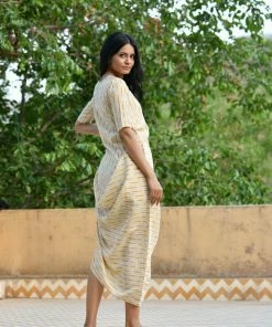 PRINTS VALLEY Yellow Shibori Cowl Dress