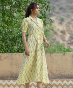 PRINTS VALLEY Yellow Ikat Dress Jaipur Tales