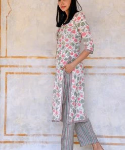 PRINTS VALLEY Off-White Pink Lotus Floral Print Set Jaipur Tales