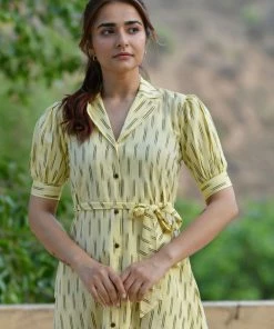 PRINTS VALLEY Yellow Ikat Dress Jaipur Tales