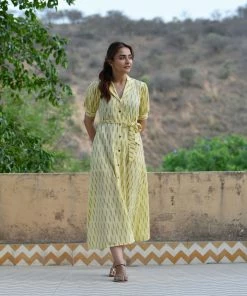 PRINTS VALLEY Yellow Ikat Dress Jaipur Tales