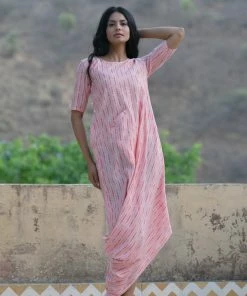 PRINTS VALLEY Jaipur Tales Pink Shibori Cowl Dress