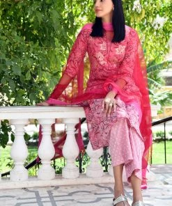 PRINTS VALLEY Magenta Pink Floral Print Set With Dupatta