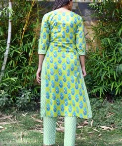 PRINTS VALLEY Green Blue Mughal Buti Set With Dupatta Jaipur Tales