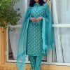 PRINTS VALLEY Turquoise Buti Zig Zag Set With Dupatta