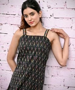 Threeness Black Ikat Slip Dress