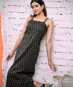 Threeness Black Ikat Slip Dress