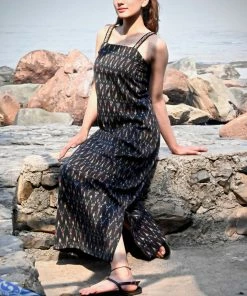 Threeness Black Ikat Slip Dress