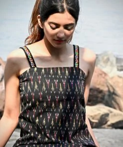 Threeness Black Ikat Slip Dress