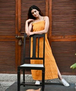 Threeness Mustard Ikat Slip Dress