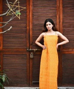 Threeness Mustard Ikat Slip Dress