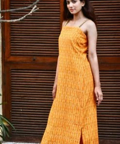 Threeness Mustard Ikat Slip Dress