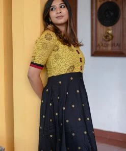 Ekanta Margazhi Moments Caruvi Yellow Kalamkari Dress