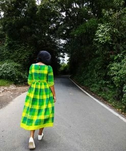 Threeness Green Buffalo Gingham Dress