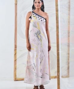 Gulaal Gypsy Soul Black & Yellow Marble One Shoulder Dress