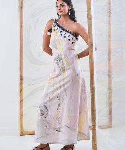 Gulaal Gypsy Soul Black & Yellow Marble One Shoulder Dress