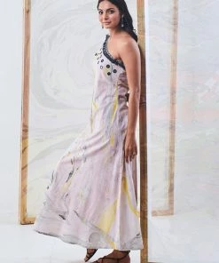 Gulaal Gypsy Soul Black & Yellow Marble One Shoulder Dress