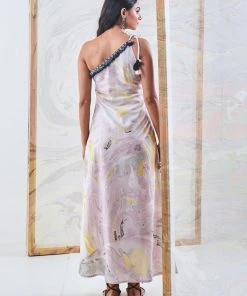 Gulaal Gypsy Soul Black & Yellow Marble One Shoulder Dress