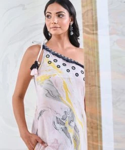 Gulaal Gypsy Soul Black & Yellow Marble One Shoulder Dress