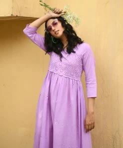 Gulaal Gypsy Soul Daisy Embroidered Lilac Maxi Dress