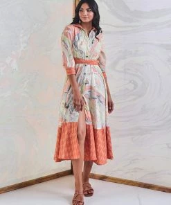 Gulaal Coral Marble Shirt Maxi Dress Gypsy Soul