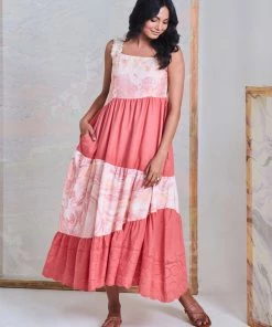 Gulaal Gypsy Soul Coral Marble Tier Maxi Dress