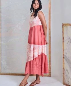 Gulaal Gypsy Soul Coral Marble Tier Maxi Dress