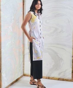 Gulaal Black & Yellow Marble Sleeveless Kurta Pant