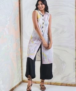 Gulaal Black & Yellow Marble Sleeveless Kurta Pant