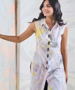 Gulaal Black & Yellow Marble Sleeveless Kurta Pant