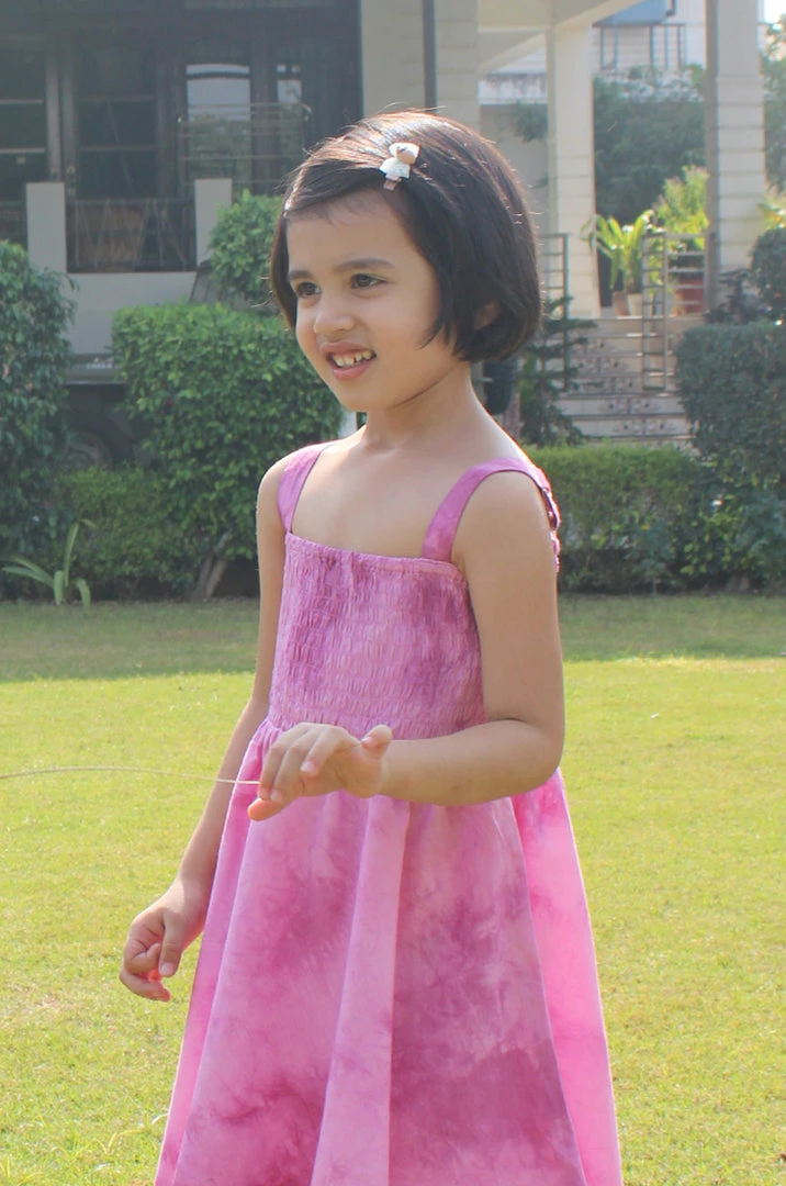 Gulaal Mini Corner Purple Tie Dye Smocking Dress (Girl) 3 Gulaal Mini Corner Purple Tie Dye Smocking Dress (Girl)
