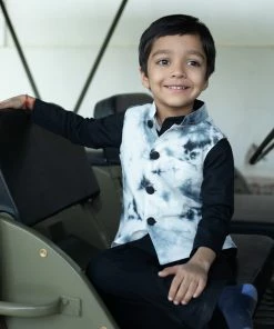 Gulaal Black & White Tie Dye Kurta Pant Set With Jacket (Boy)