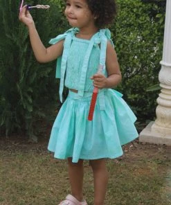 Gulaal Mini Corner Turquoise Tie Dye Crop Top With Mini Skirt (Girl)