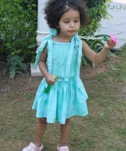 Gulaal Mini Corner Turquoise Tie Dye Crop Top With Mini Skirt (Girl)