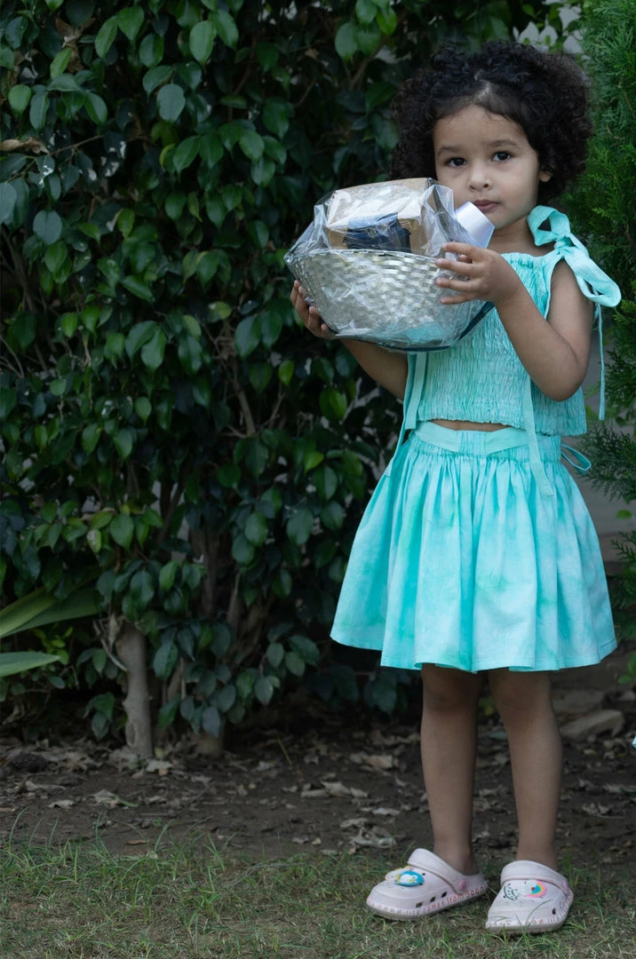 Gulaal Mini Corner Turquoise Tie Dye Crop Top With Mini Skirt (Girl) 5 Gulaal Mini Corner Turquoise Tie Dye Crop Top With Mini Skirt (Girl)