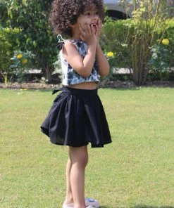 Gulaal Mini Corner Black & White Crop Top With Mini Skirt (Girl)