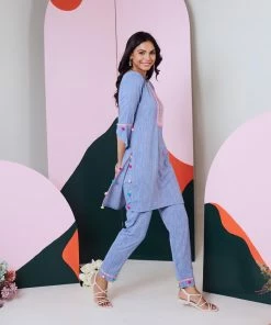 Gulaal Gypsy Soul Baani Blue Mirror Work Kurta Pant With Lace Detailing (Set Of 2)