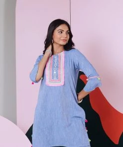 Gulaal Gypsy Soul Baani Blue Mirror Work Kurta Pant With Lace Detailing (Set Of 2)