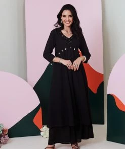 Gulaal Gypsy Soul Ajuni Black Mirror Embroidered Kurta -Palazzo Set