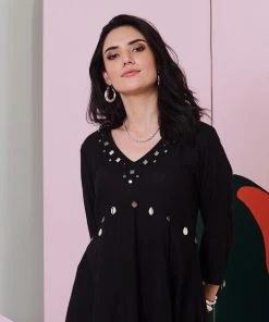 Gulaal Gypsy Soul Ajuni Black Mirror Embroidered Kurta -Palazzo Set