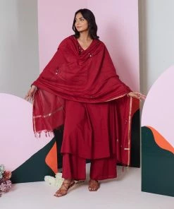 Gulaal Gypsy Soul Ajuni Maroon Mirror Embroidered Kurta -Palazzo Set