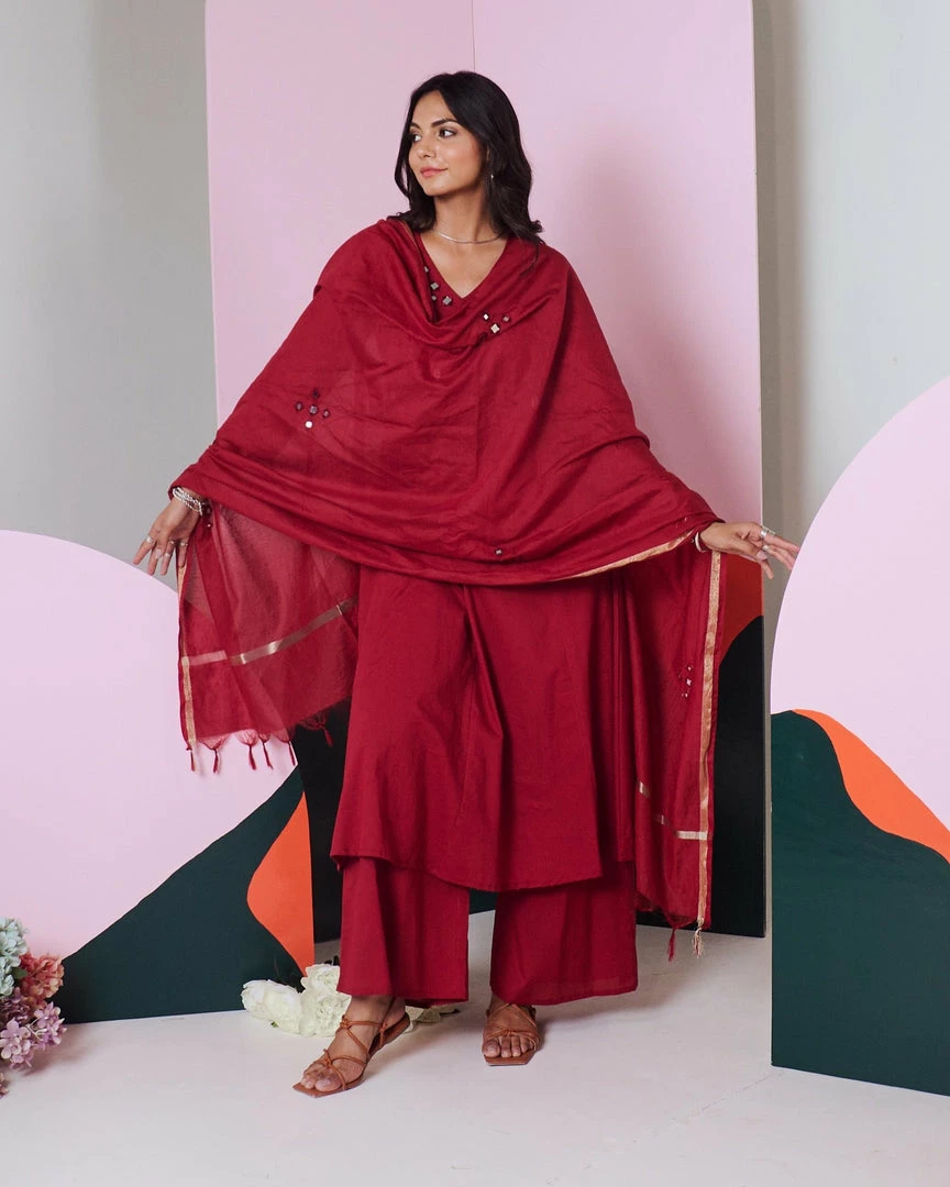 Gulaal Gypsy Soul Ajuni Maroon Mirror Embroidered Kurta -Palazzo Set 2 Gulaal Gypsy Soul Ajuni Maroon Mirror Embroidered Kurta -Palazzo Set