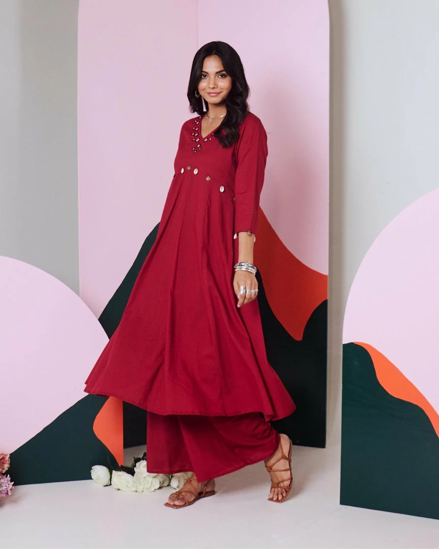 Gulaal Gypsy Soul Ajuni Maroon Mirror Embroidered Kurta -Palazzo Set 1 Gulaal Gypsy Soul Ajuni Maroon Mirror Embroidered Kurta -Palazzo Set