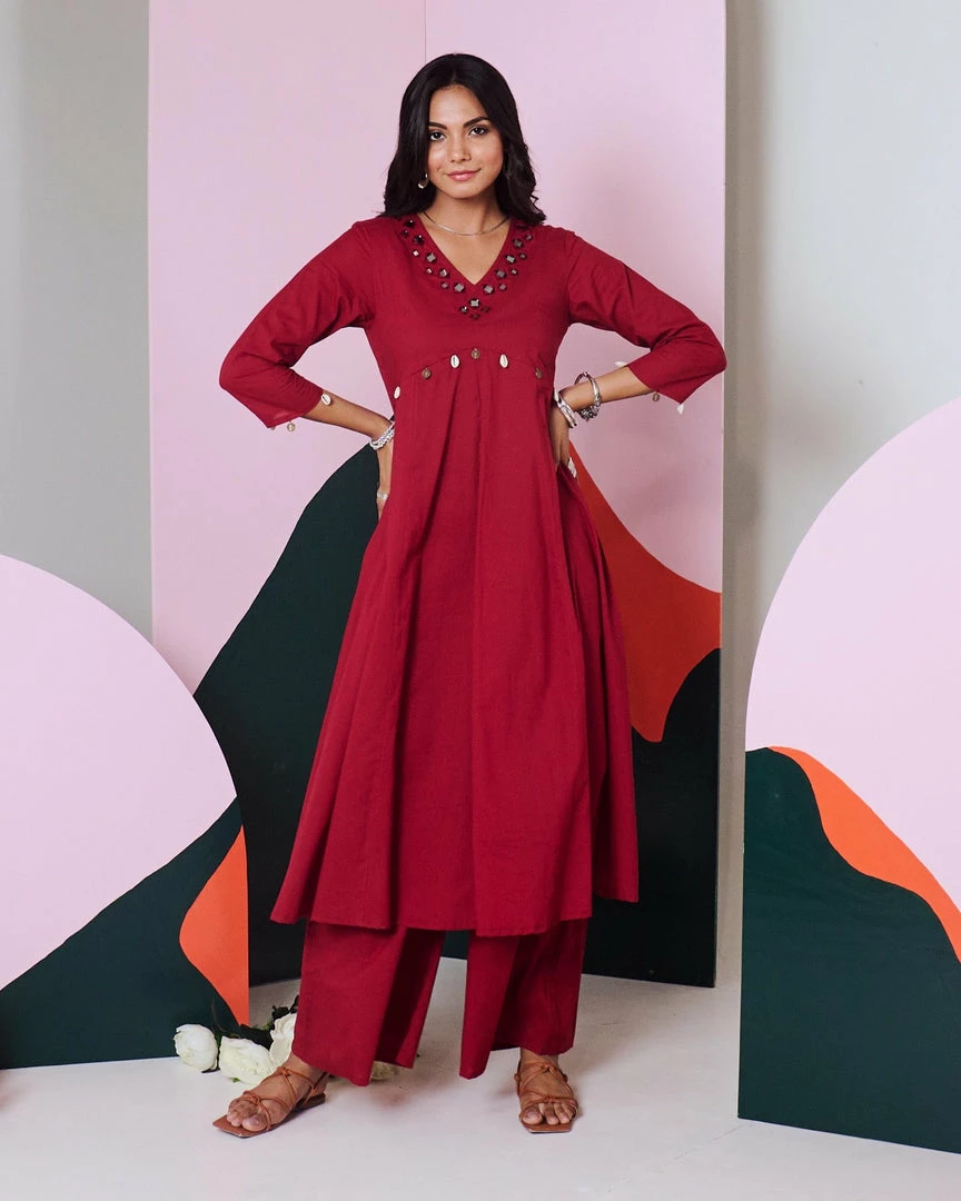 Gulaal Gypsy Soul Ajuni Maroon Mirror Embroidered Kurta -Palazzo Set 5 Gulaal Gypsy Soul Ajuni Maroon Mirror Embroidered Kurta -Palazzo Set